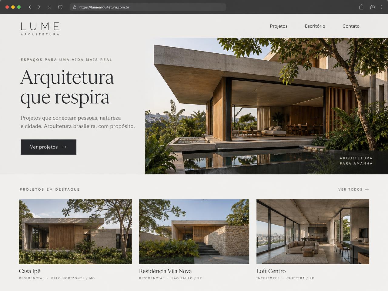 Mockup do site Lume Arquitetura